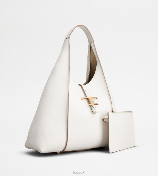 Tod's Women T Timeless Hobo Bag in Leather Medium 602L84383 White