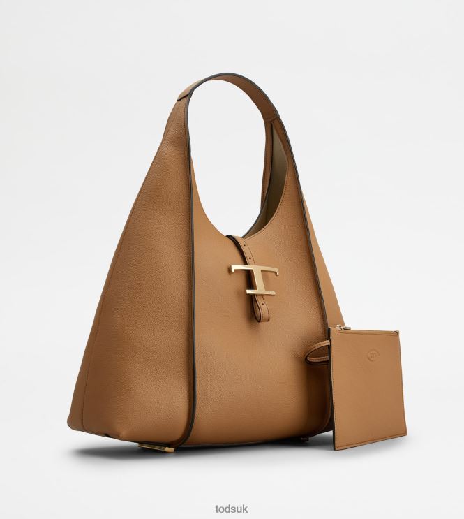 Tod's Women T Timeless Hobo Bag in Leather Medium 602L84385 Brown