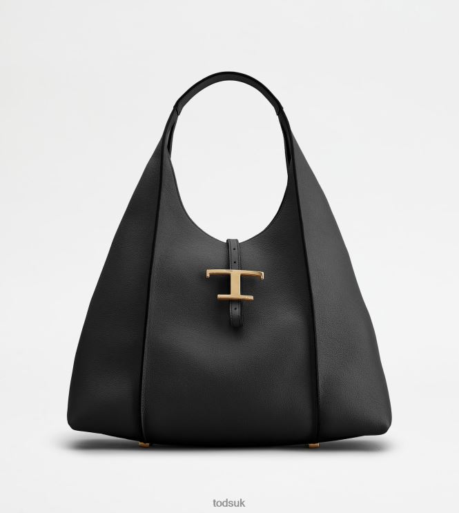 Tod's Women T Timeless Hobo Bag in Leather Medium 602L84386 Black