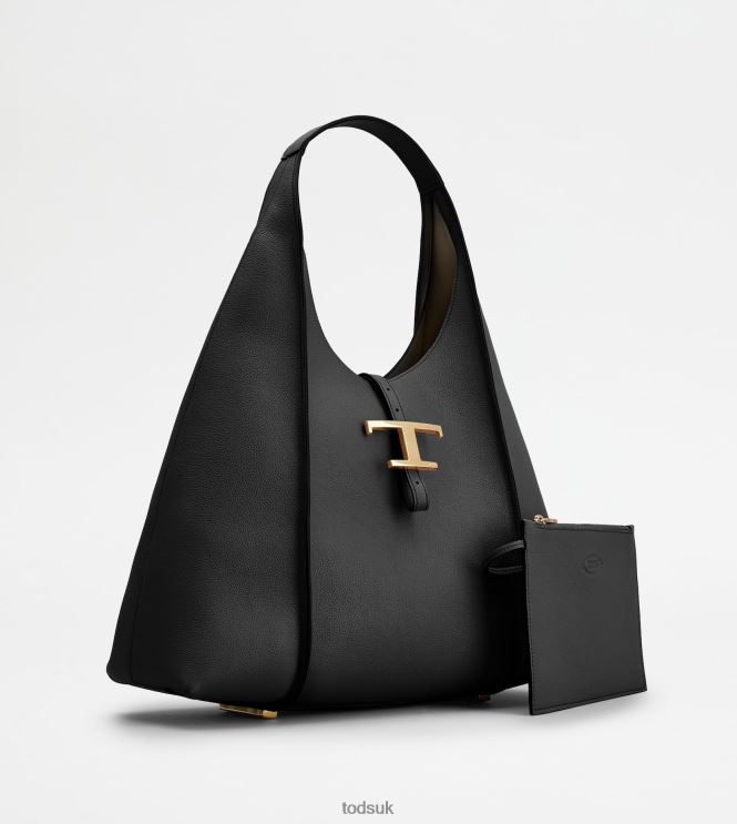 Tod's Women T Timeless Hobo Bag in Leather Medium 602L84386 Black
