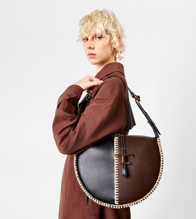 Tod's Women T Timeless Hobo Bag in Leather Medium 602L84412 Black