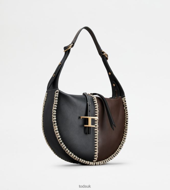 Tod's Women T Timeless Hobo Bag in Leather Medium 602L84412 Black