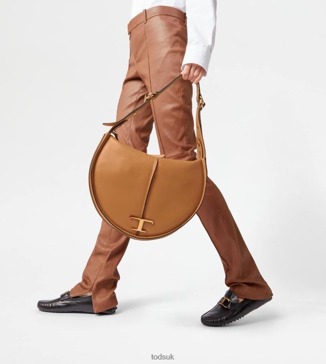 Tod's Women T Timeless Hobo Bag in Leather Medium 602L84417 Brown