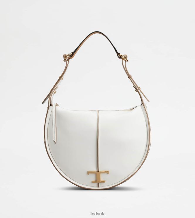 Tod's Women T Timeless Hobo Bag in Leather Medium 602L84420 White