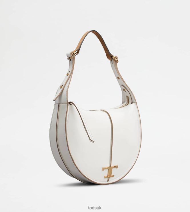 Tod's Women T Timeless Hobo Bag in Leather Medium 602L84420 White