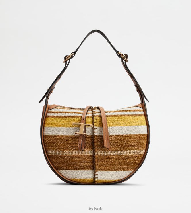 Tod's Women T Timeless Hobo Bag in Leather and Fabric Medium 602L84413 Brown
