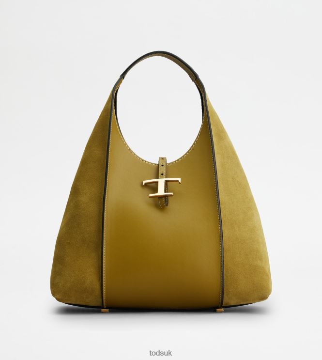 Tod's Women T Timeless Hobo Bag in Smooth Leather and Suede Medium 602L84387 Green