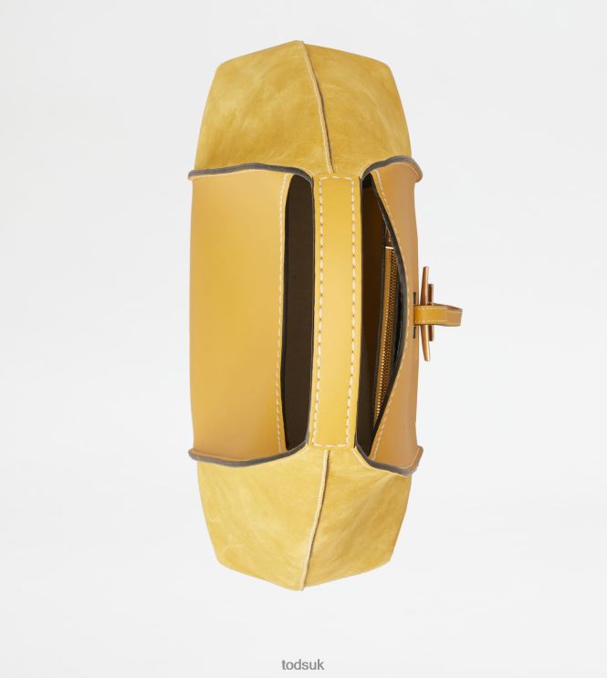 Tod's Women T Timeless Hobo Bag in Smooth Leather and Suede Medium 602L84388 Yellow