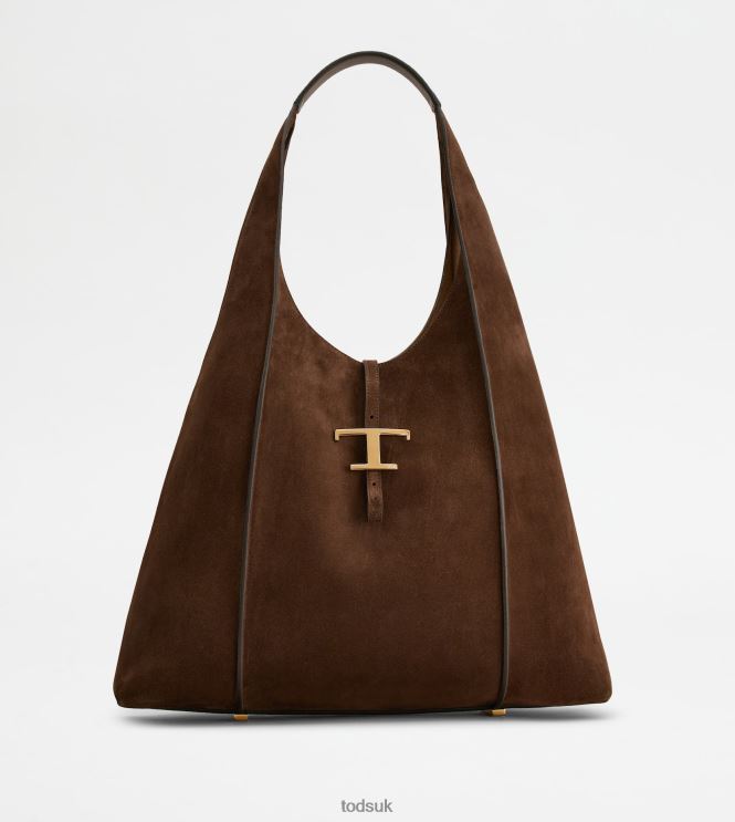 Tod's Women T Timeless Hobo Bag in Suede Large 602L84382 Brown