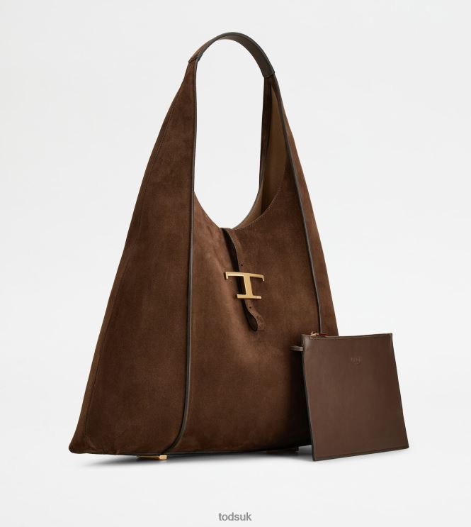 Tod's Women T Timeless Hobo Bag in Suede Large 602L84382 Brown