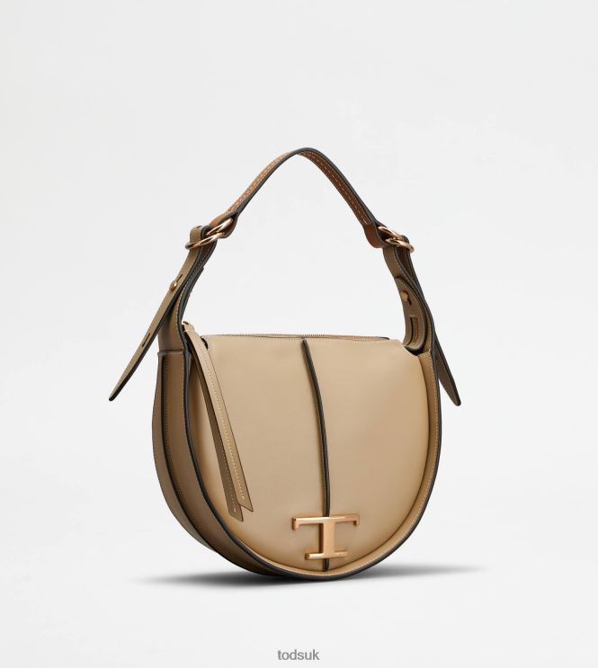 Tod's Women T Timeless Hobo Bag in leather small 602L84431 Beige