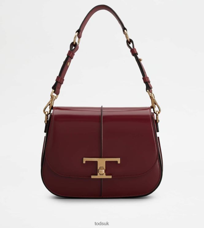 Tod's Women T Timeless Shoulder Bag in Leather Mini 602L84411 Burgundy