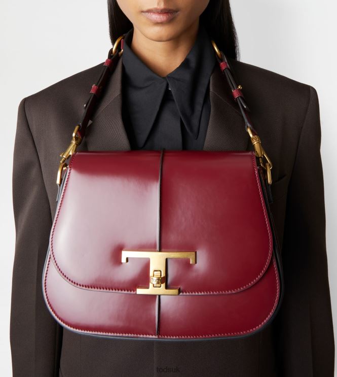 Tod's Women T Timeless Shoulder Bag in Leather Mini 602L84411 Burgundy