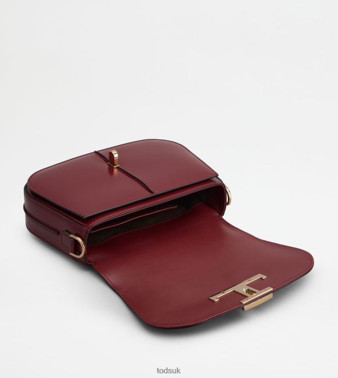 Tod's Women T Timeless Shoulder Bag in Leather Mini 602L84411 Burgundy