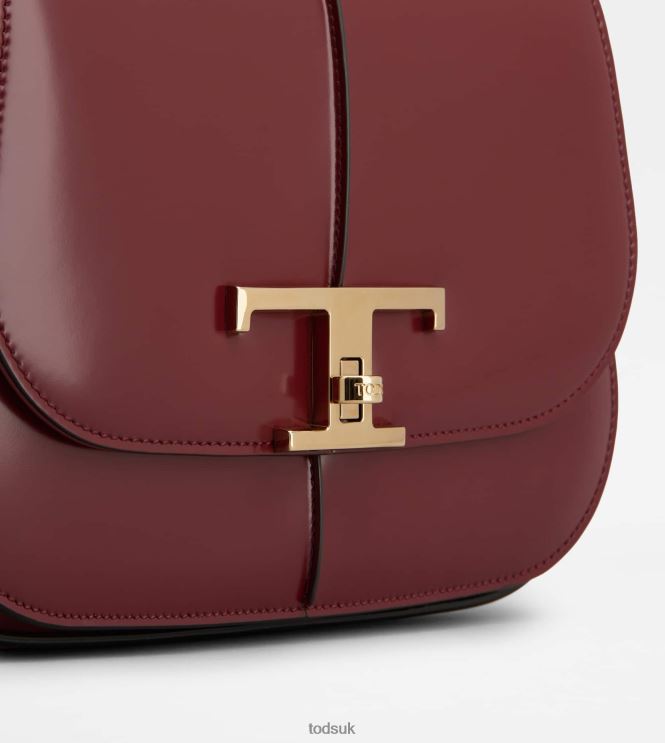 Tod's Women T Timeless Shoulder Bag in Leather Mini 602L84411 Burgundy
