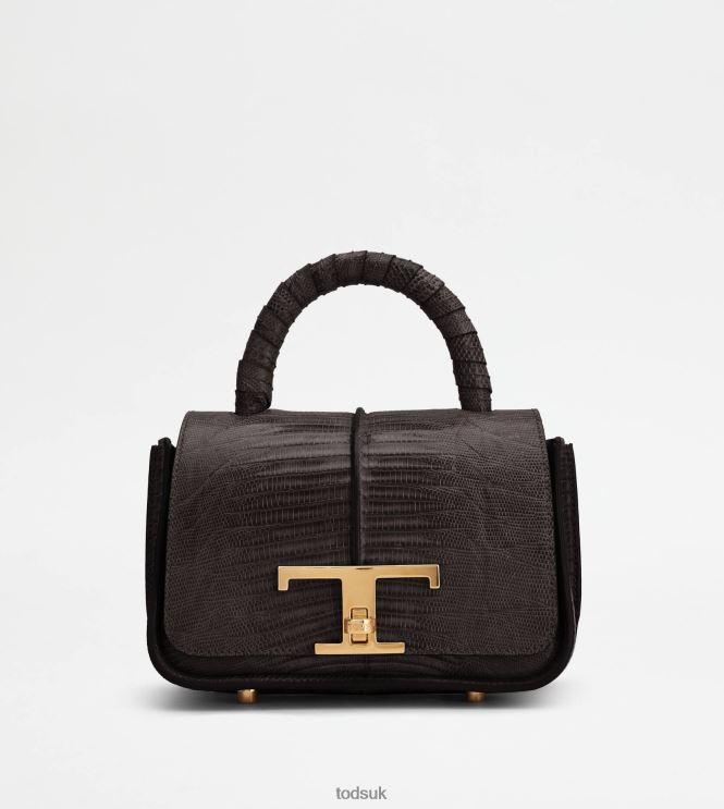 Tod's Women T Timeless Shoulder Bag in Reptile Mini 602L84350 Black