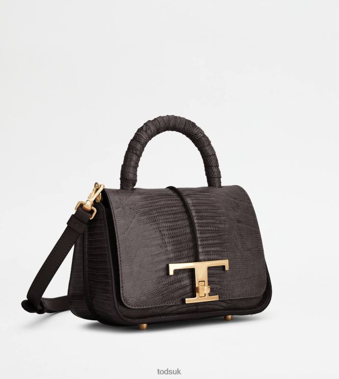 Tod's Women T Timeless Shoulder Bag in Reptile Mini 602L84350 Black
