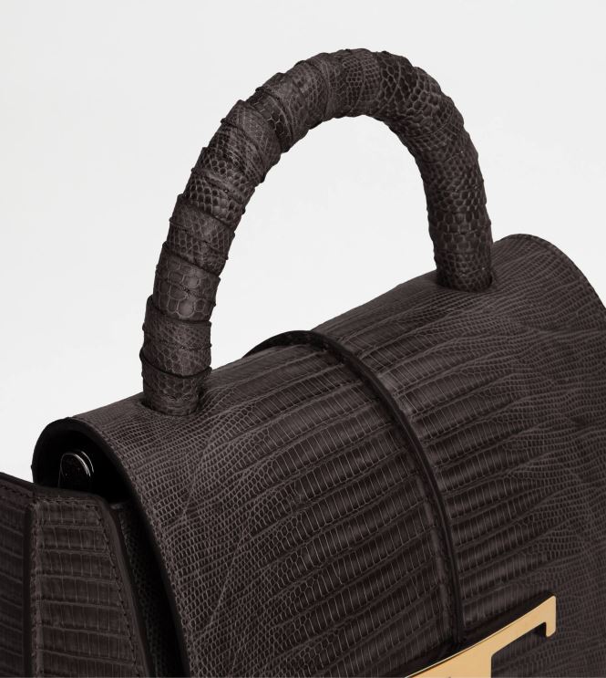 Tod's Women T Timeless Shoulder Bag in Reptile Mini 602L84350 Black