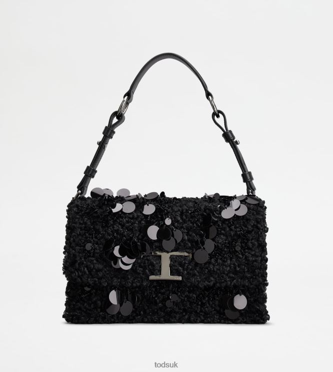 Tod's Women T Timeless Shoulder Bag in faux fur and leather mini 602L84409 Black