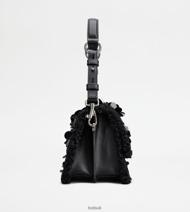 Tod's Women T Timeless Shoulder Bag in faux fur and leather mini 602L84409 Black