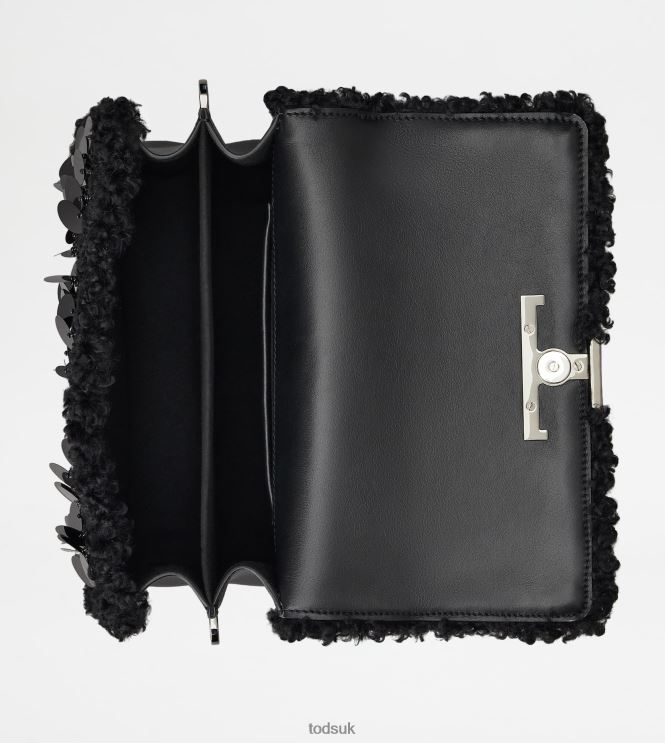 Tod's Women T Timeless Shoulder Bag in faux fur and leather mini 602L84409 Black