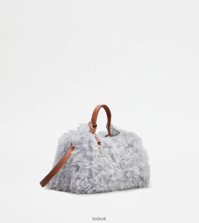 Tod's Women Bag in Mohair and Leather Micro 602L84367 Grey/Brown