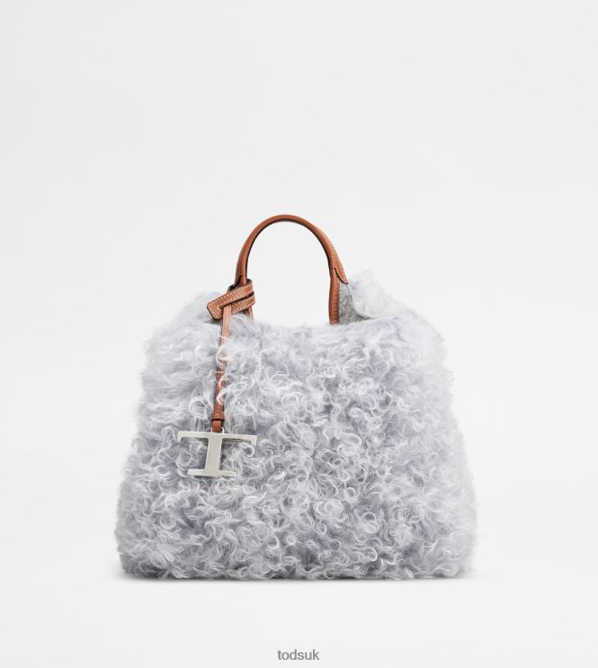 Tod's Women Bag in Mohair and Leather Mini 602L84355 Grey/Brown