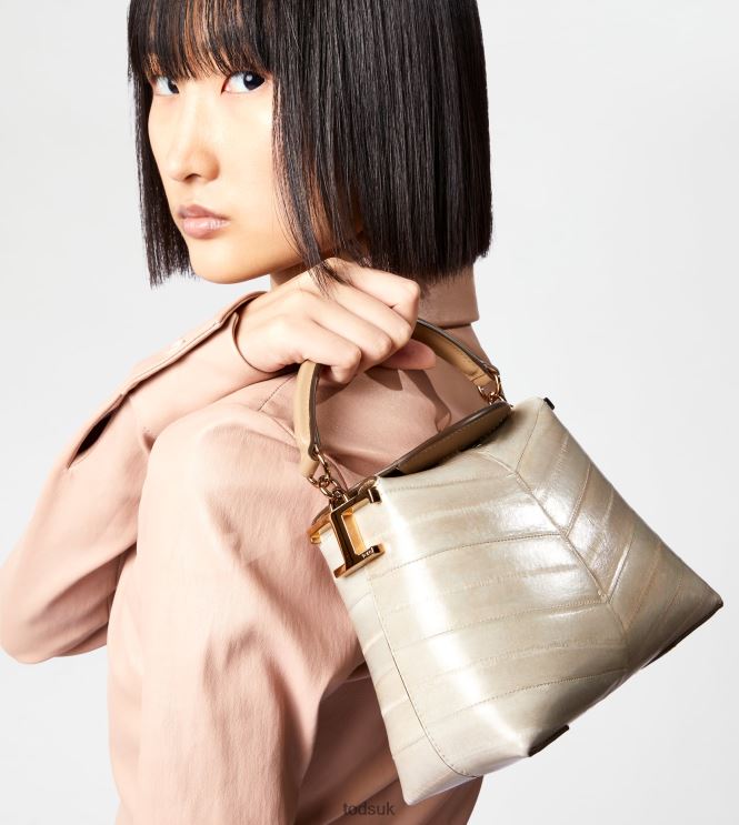Tod's Women Messenger Tote Bag T Case in Eel Leather Micro 602L84348 Grey