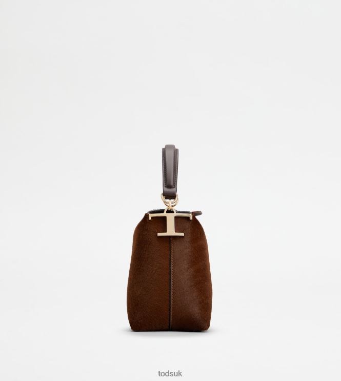 Tod's Women Messenger Tote Bag T Case in Pony-skin Effect Leather Micro 602L84352 Brown