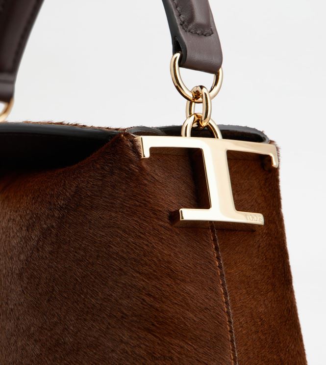 Tod's Women Messenger Tote Bag T Case in Pony-skin Effect Leather Micro 602L84352 Brown