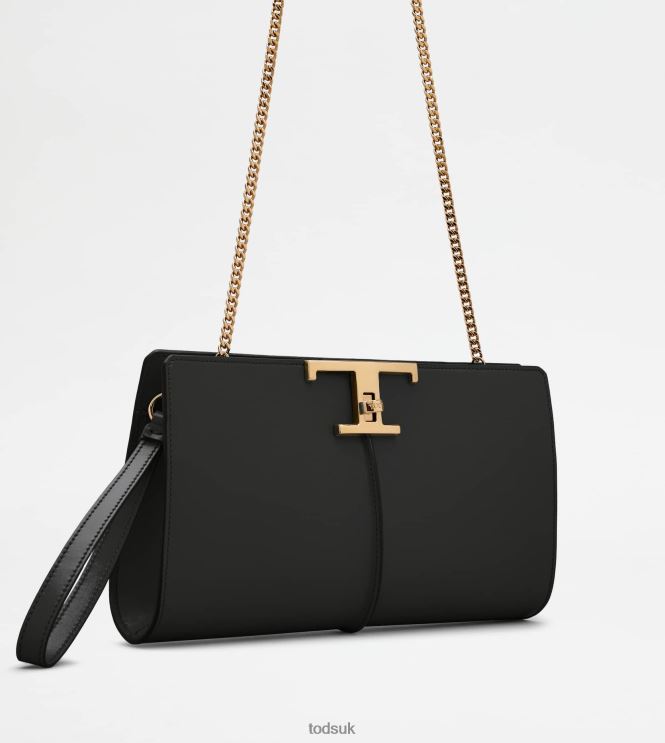 Tod's Women T Timeless Clutch Bag in Leather Small 602L84354 Black