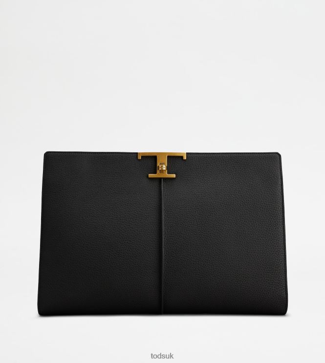 Tod's Women T Timeless Document Holder in Leather Medium 602L84365 Black