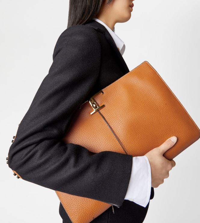 Tod's Women T Timeless Document Holder in Leather Medium 602L84366 Brown
