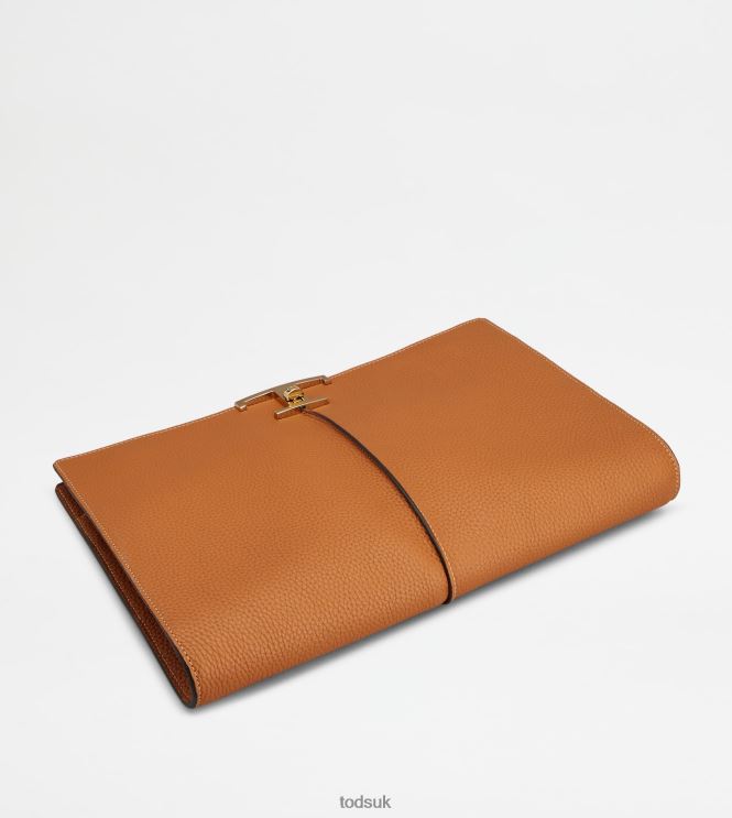 Tod's Women T Timeless Document Holder in Leather Medium 602L84366 Brown