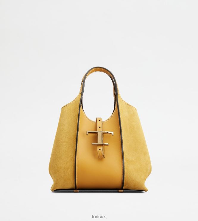 Tod's Women T Timeless Shopping Bag in Smooth Leather and Suede Mini 602L84343 Yellow