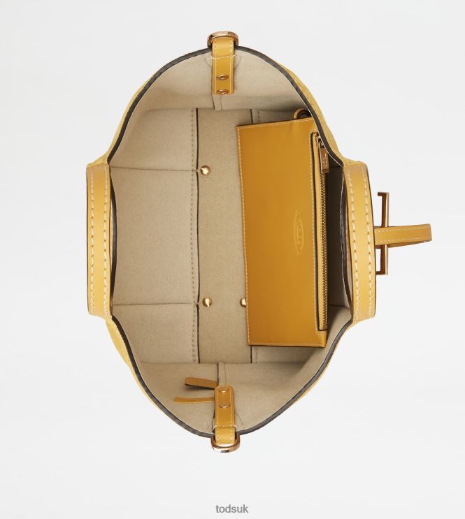 Tod's Women T Timeless Shopping Bag in Smooth Leather and Suede Mini 602L84343 Yellow