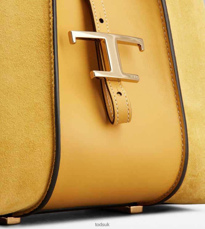 Tod's Women T Timeless Shopping Bag in Smooth Leather and Suede Mini 602L84343 Yellow
