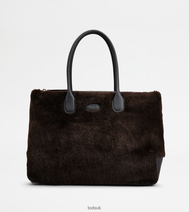 Tod's Women Di Bag in Sheepskin Large 602L84323 Brown/Black