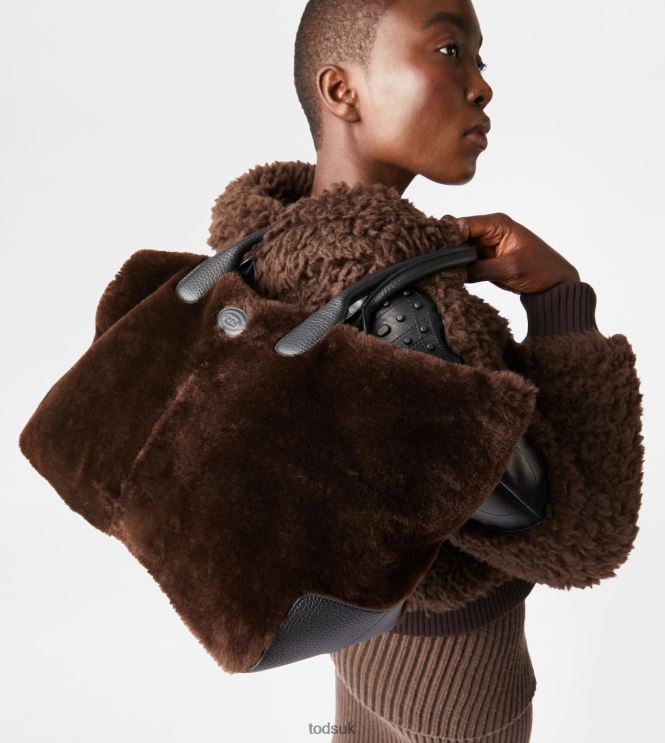 Tod's Women Di Bag in Sheepskin Large 602L84323 Brown/Black