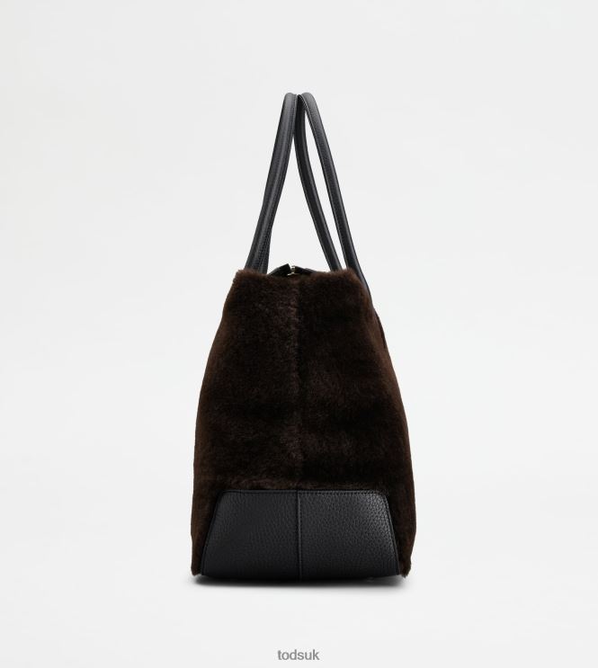 Tod's Women Di Bag in Sheepskin Large 602L84323 Brown/Black