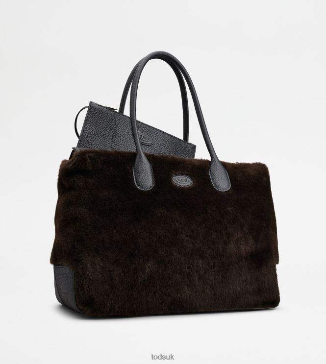 Tod's Women Di Bag in Sheepskin Large 602L84323 Brown/Black