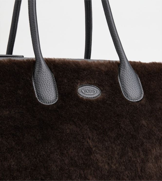Tod's Women Di Bag in Sheepskin Large 602L84323 Brown/Black