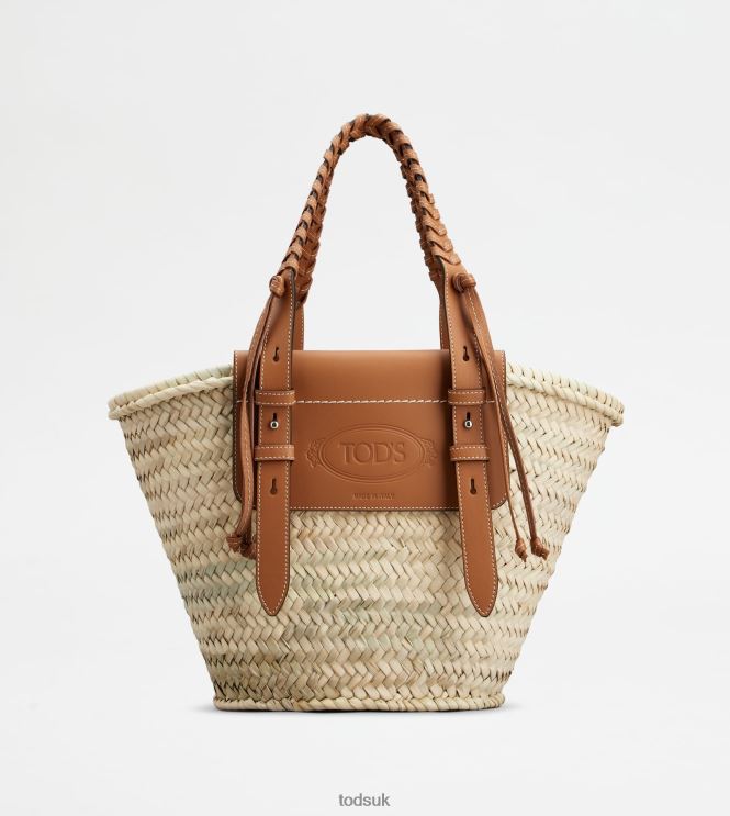 Tod's Women Shopping Bag in Straw and Leather Medium 602L84292 Brown