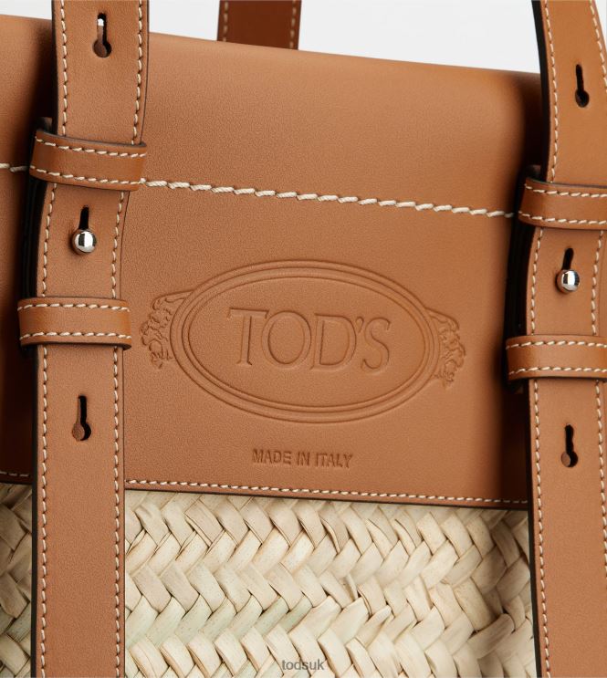 Tod's Women Shopping Bag in Straw and Leather Medium 602L84292 Brown