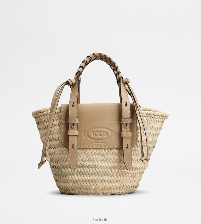 Tod's Women Shopping Bag in Straw and Leather Small 602L84332 Beige