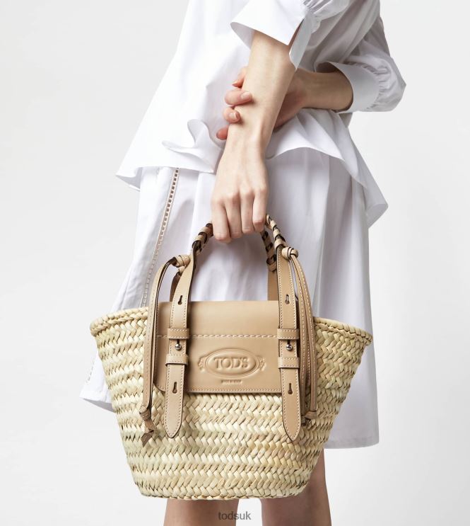 Tod's Women Shopping Bag in Straw and Leather Small 602L84332 Beige