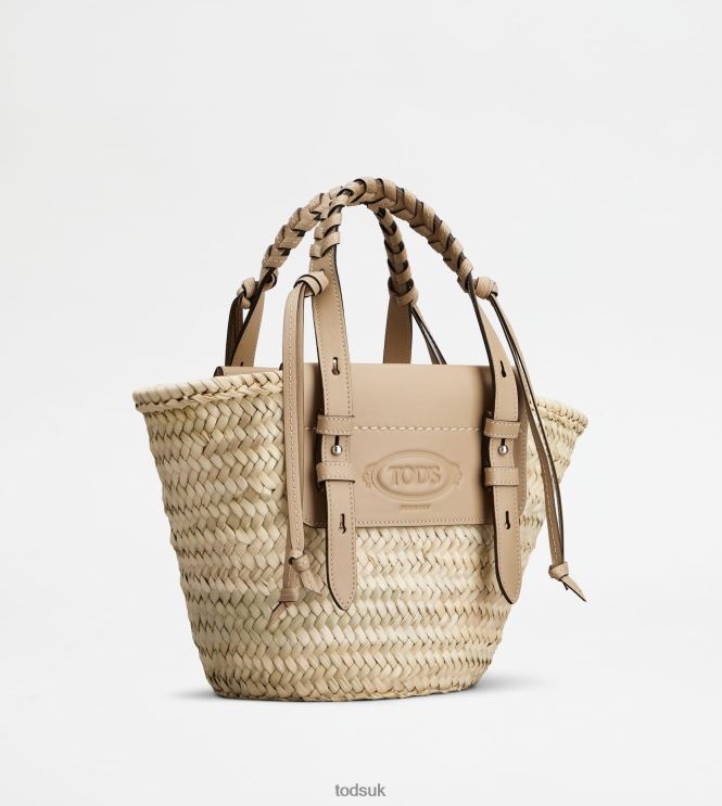 Tod's Women Shopping Bag in Straw and Leather Small 602L84332 Beige