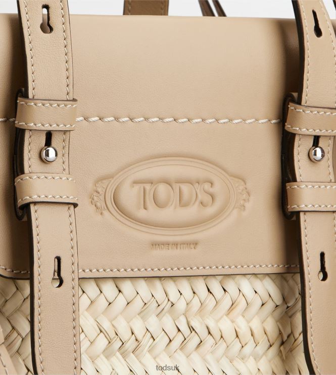 Tod's Women Shopping Bag in Straw and Leather Small 602L84332 Beige