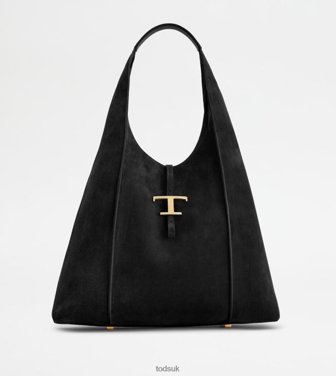 Tod's Women T Timeless Hobo Bag in Suede Large 602L84303 Black