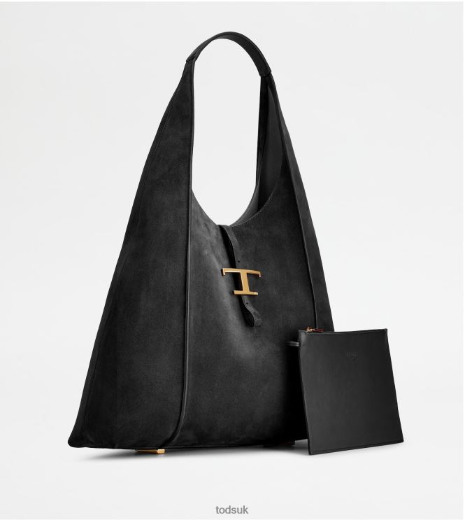 Tod's Women T Timeless Hobo Bag in Suede Large 602L84303 Black